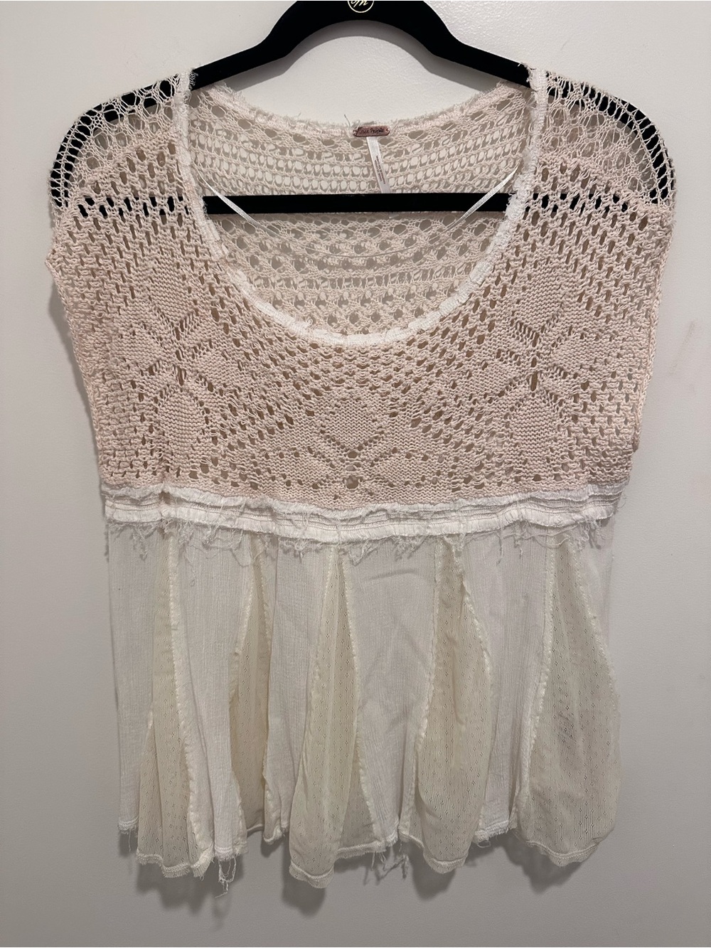 Free People Cream & Blush Crochet Peasant Tunic